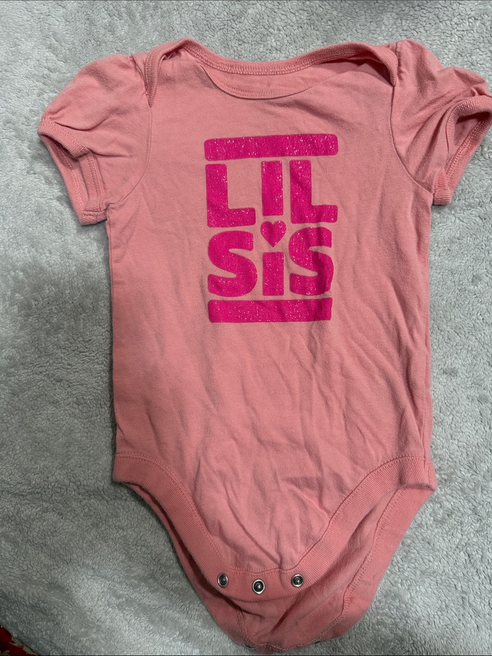 The Children's Place Pink Short-Sleeve 'Lil Sis' Glitter One-Piece